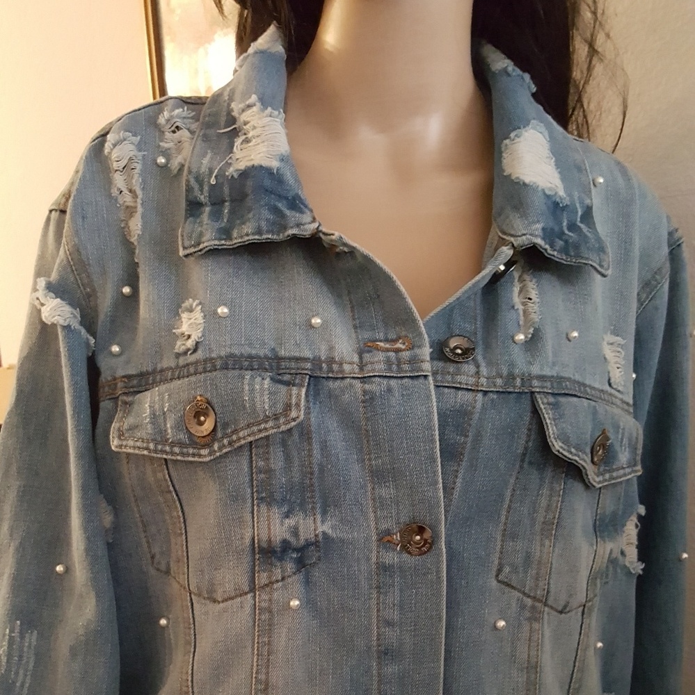 Ci Sono faux pearl denim jacket
